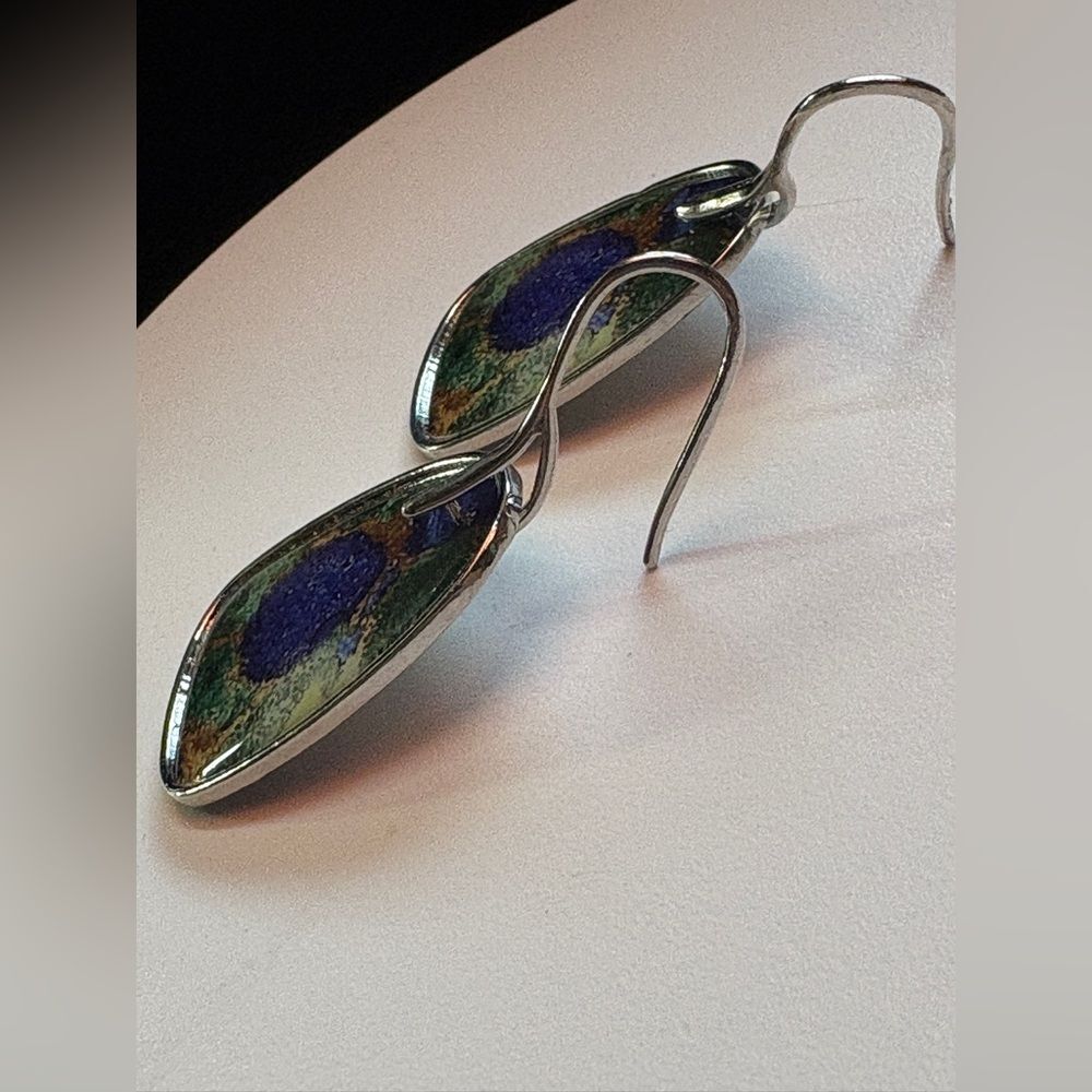 Artistic Blue and Green Drop Earrings - Picture 3 of 3